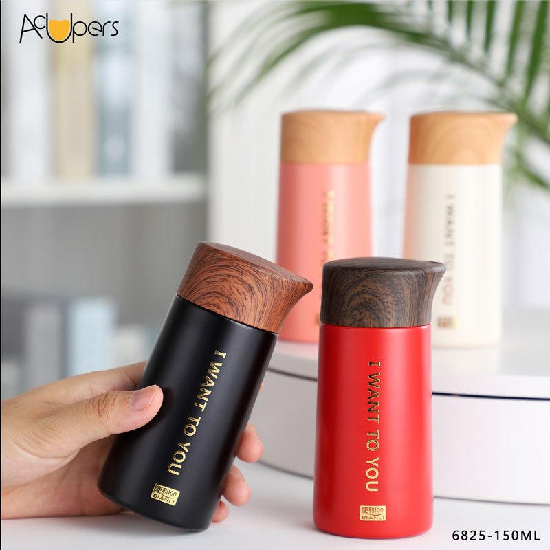 6825 150ml 5oz manufacturer Tea infuser Wooden Lid Portable Mini 304 Stainless steel Vacuum Water Bottle tumbler thermos flask