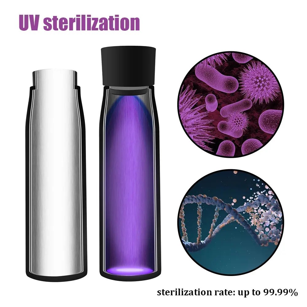 Whosale Eco-friendly BPA Free Double Wall Stainless Steel Smart Led Uv Light Self Cleaning Purifier Water Bottle for gift
