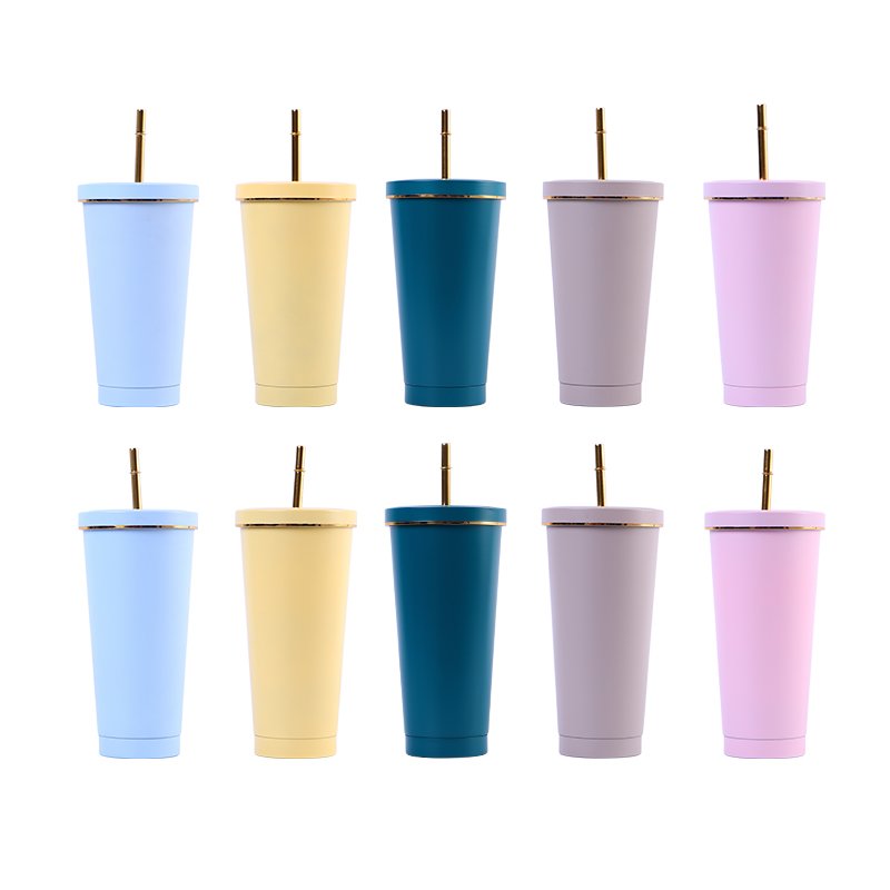 Custom Logo 500ml 750ml Stainless Steel Tumbler Insulated Coffee Tumbler Cup Double Wall Travel Coffee Mug Reusable Straw Cup