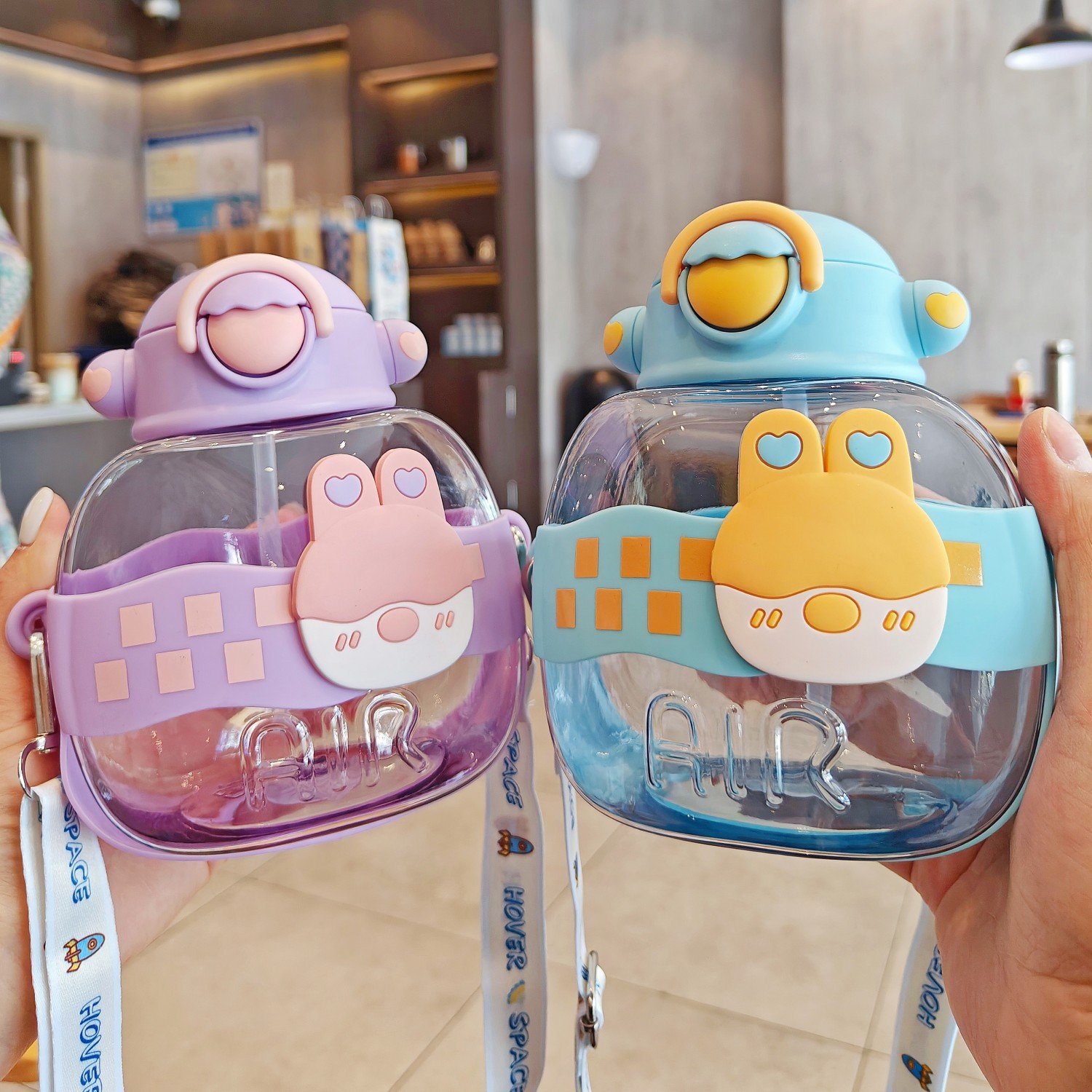Cute rabbit 850ml summer outdoor sports water bottle plastic 2023 student portable plastic cartoon straw Cup water bottles