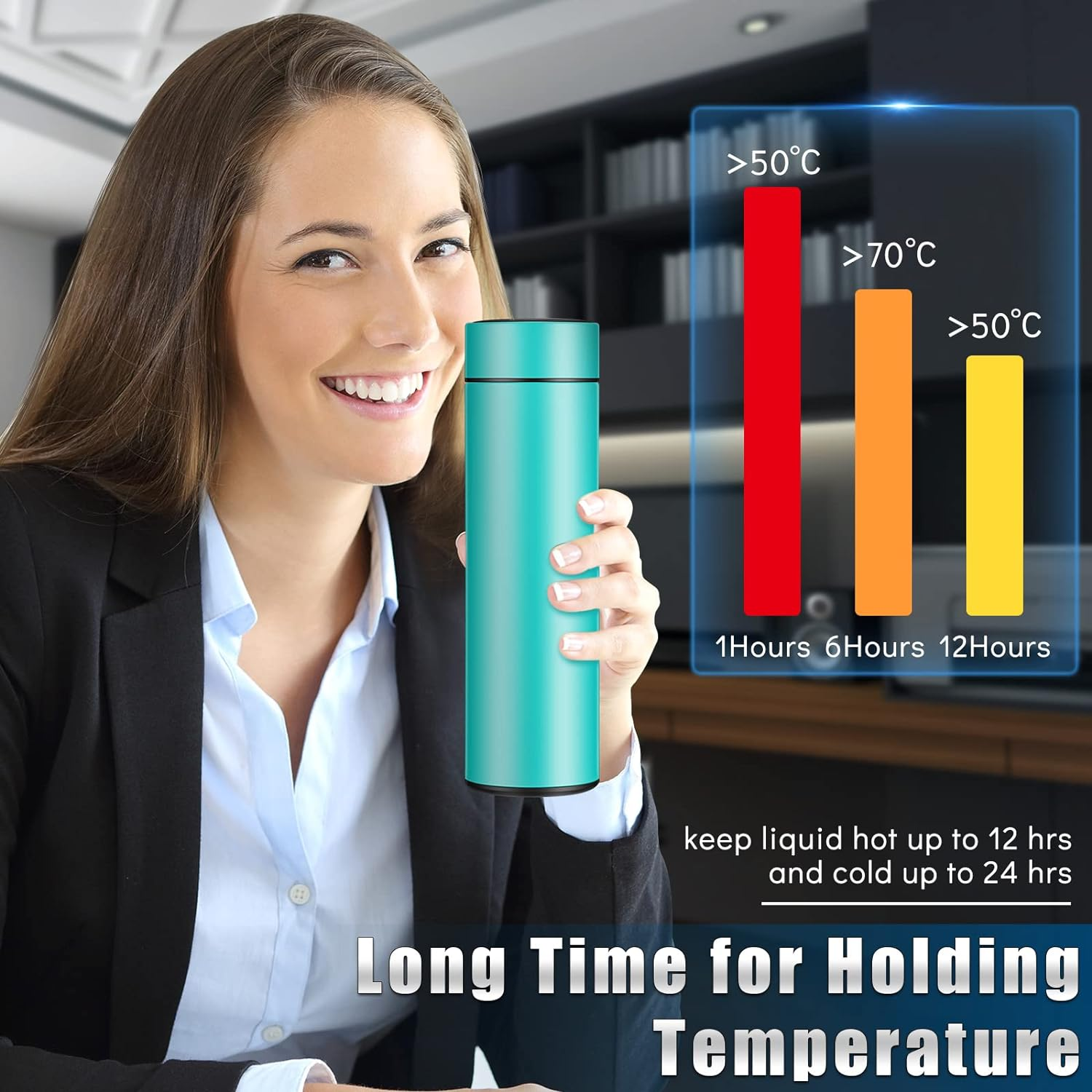 500ml Smart Bottle Temperature Led Digital Display Double Wall 304 Stainless Steel Vacuum Water Bottles For Car