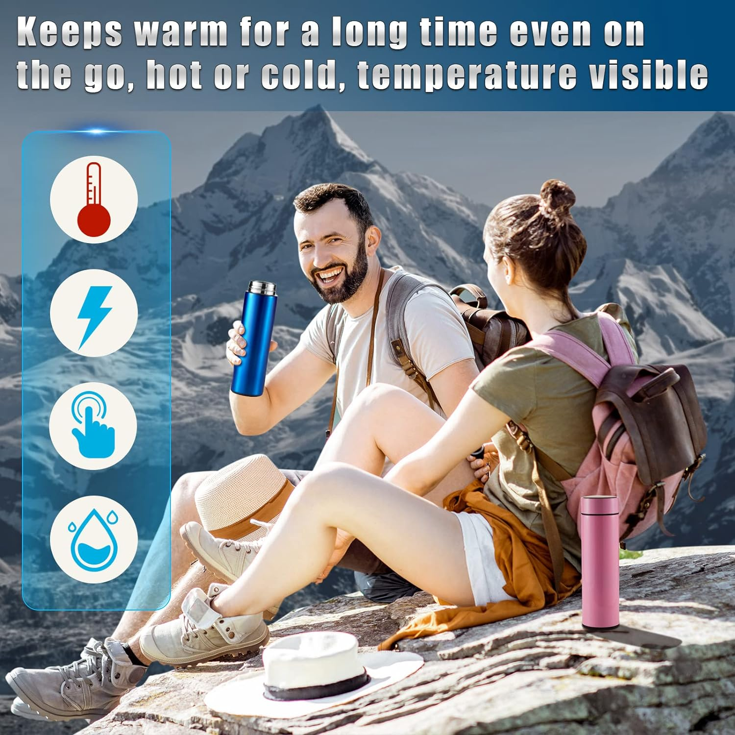 500ml Smart Bottle Temperature Led Digital Display Double Wall 304 Stainless Steel Vacuum Water Bottles For Car