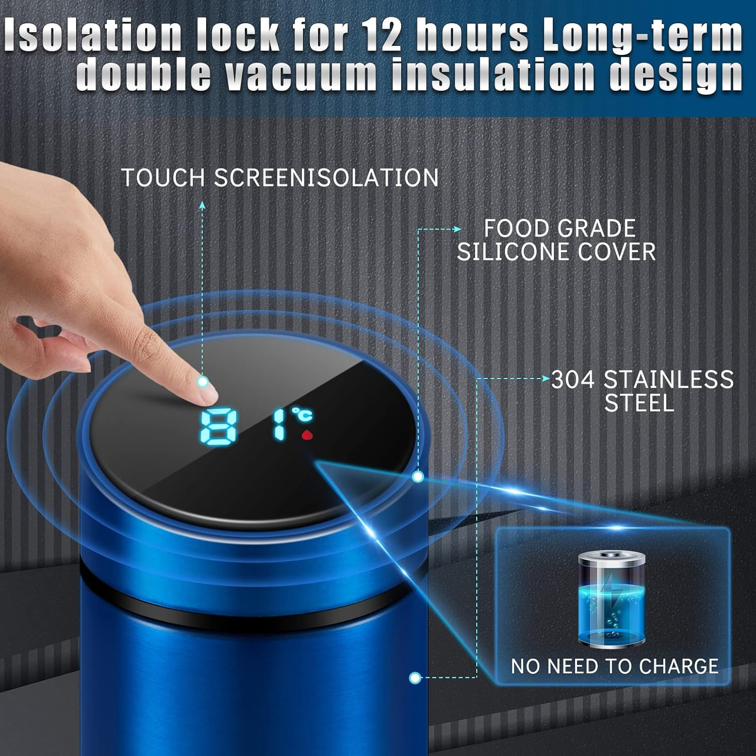 500ml Smart Bottle Temperature Led Digital Display Double Wall 304 Stainless Steel Vacuum Water Bottles For Car