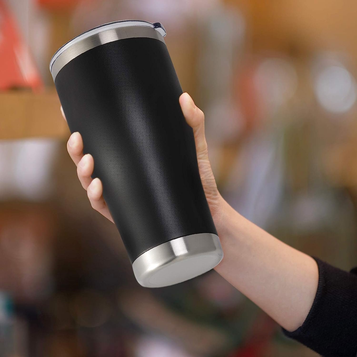 Custom 20oz Double Wall Vacuum Insulated Stainless Steel Coffee Mug Straight-Shaped Tumbler Powder Coated Lid Water Bottle