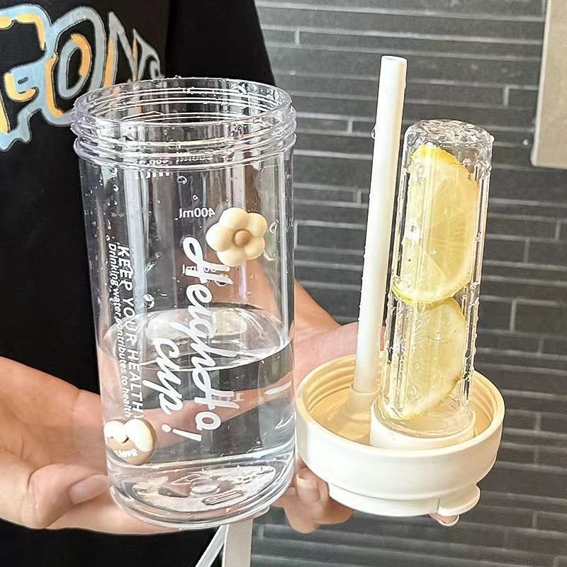 High Quality Reusable Portable Cute Girl Plastic Bottle 600ml Leakproof Juice Drinking Cup Plastic Water Bottle With Lid