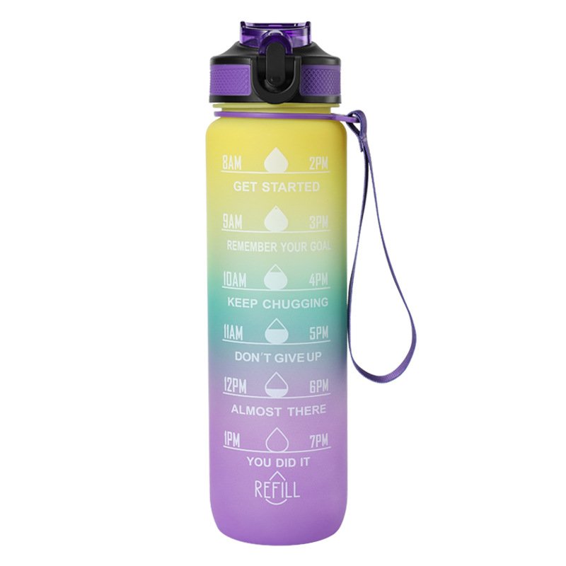 1L 32 oz Straw Strainer Filter Gym Fitness Sports BPA Free Tritan Motivational Water Bottle With Time Marker