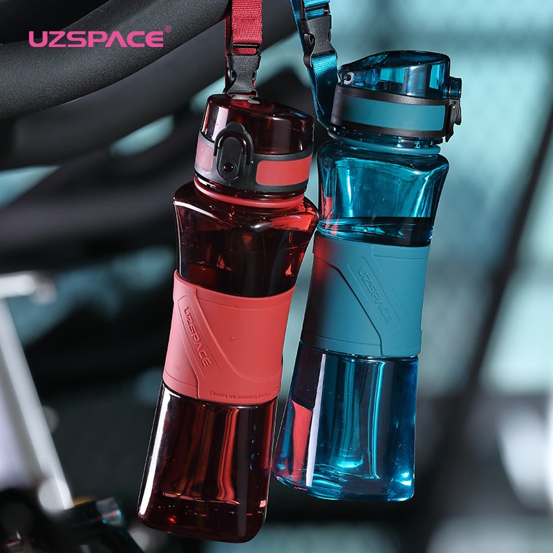 UZSPACE 2024 wholesale tritan cool protein shaker drinkware water bottle with flip top lid and strap for workout Hiking Camping