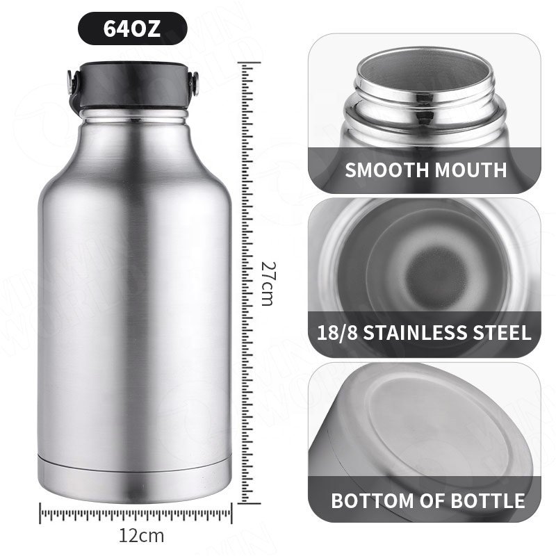 Vacuum Insulated Stainless Steel Water Bottle 64oz Large Stainless Steel Water Jug Double Wall Travel Mug Flask