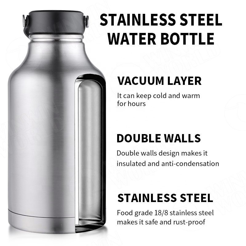 Vacuum Insulated Stainless Steel Water Bottle 64oz Large Stainless Steel Water Jug Double Wall Travel Mug Flask