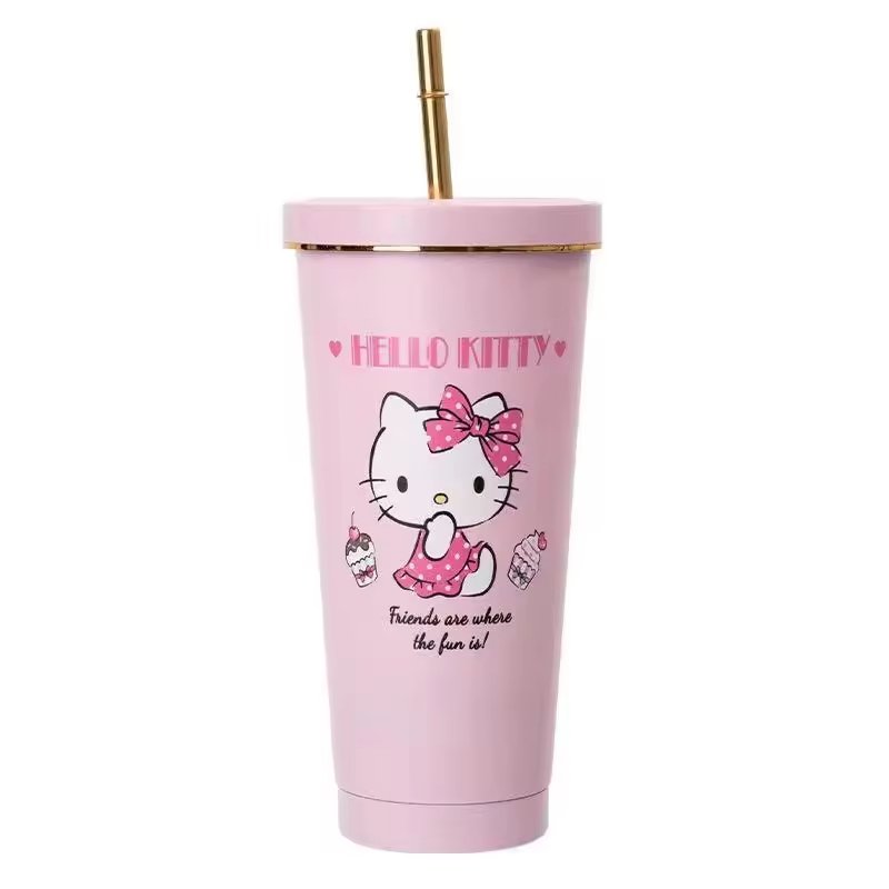 304 Stainless Steel Vacuum Thermos Cup Cold Insulated Sanrios Water Bottle Portable Coffee Mug with Straw