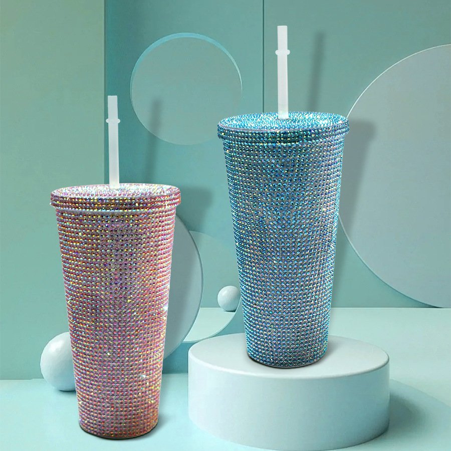 Glitter Water Mugs Factory Wholesale Low Price Luxury Drinkware Plastic Cups with Lid Straw for Unisex Drinking for Presents