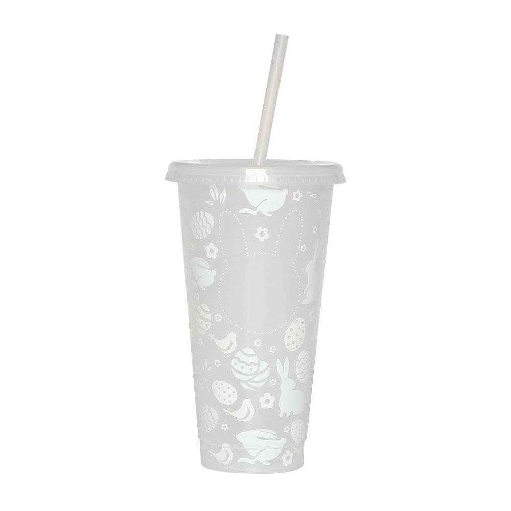 Easter cup plastic cold tumbler 24oz kids gift mug reusable color changing cups with lids straws for party