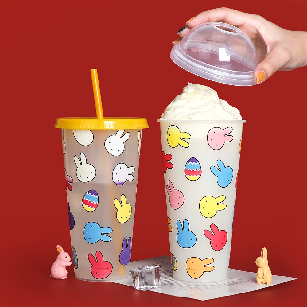 Easter cup plastic cold tumbler 24oz kids gift mug reusable color changing cups with lids straws for party