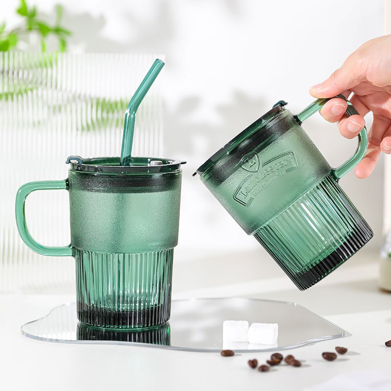 Nordic Ins Custom 420ml Drinking Tumbler Borosilicate Reusable Travel Coffee Glass Mug Cup With Straw