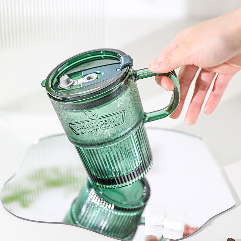 Nordic Ins Custom 420ml Drinking Tumbler Borosilicate Reusable Travel Coffee Glass Mug Cup With Straw