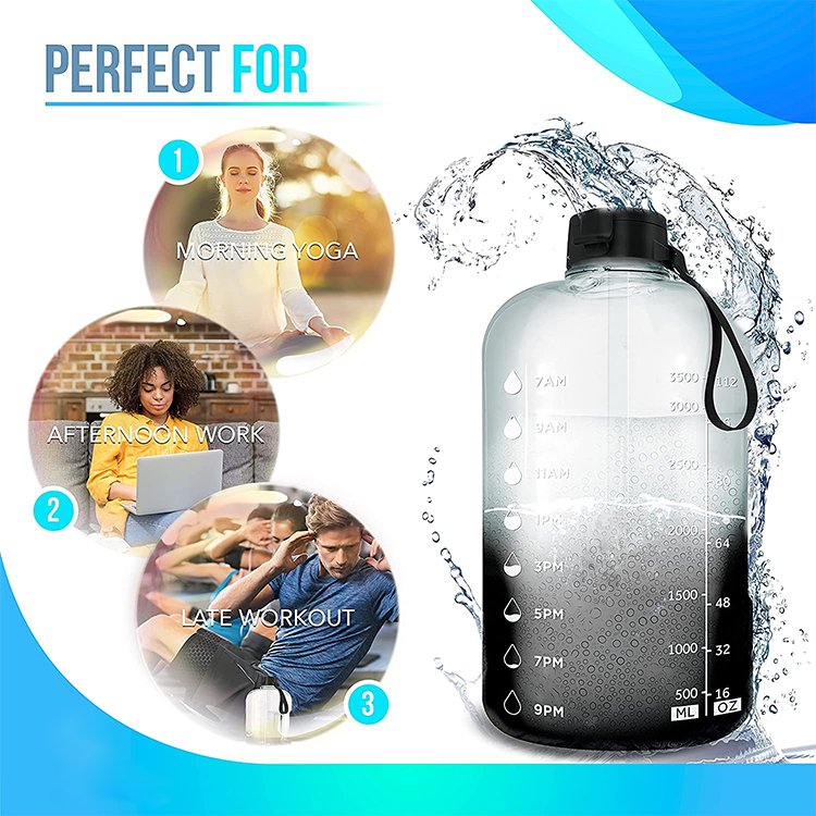 Large 1 Gallon Motivational Water Bottle with Time Marker & Straw Leakproof Gym and Outdoor Water Jug