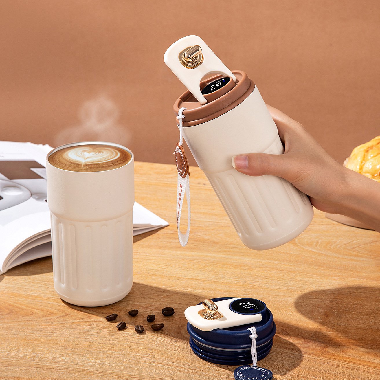 450ML Smart Temperature Display Stainless Steel Coffee Cup Double Wall Office Vacuum Coffee Mug With Lid