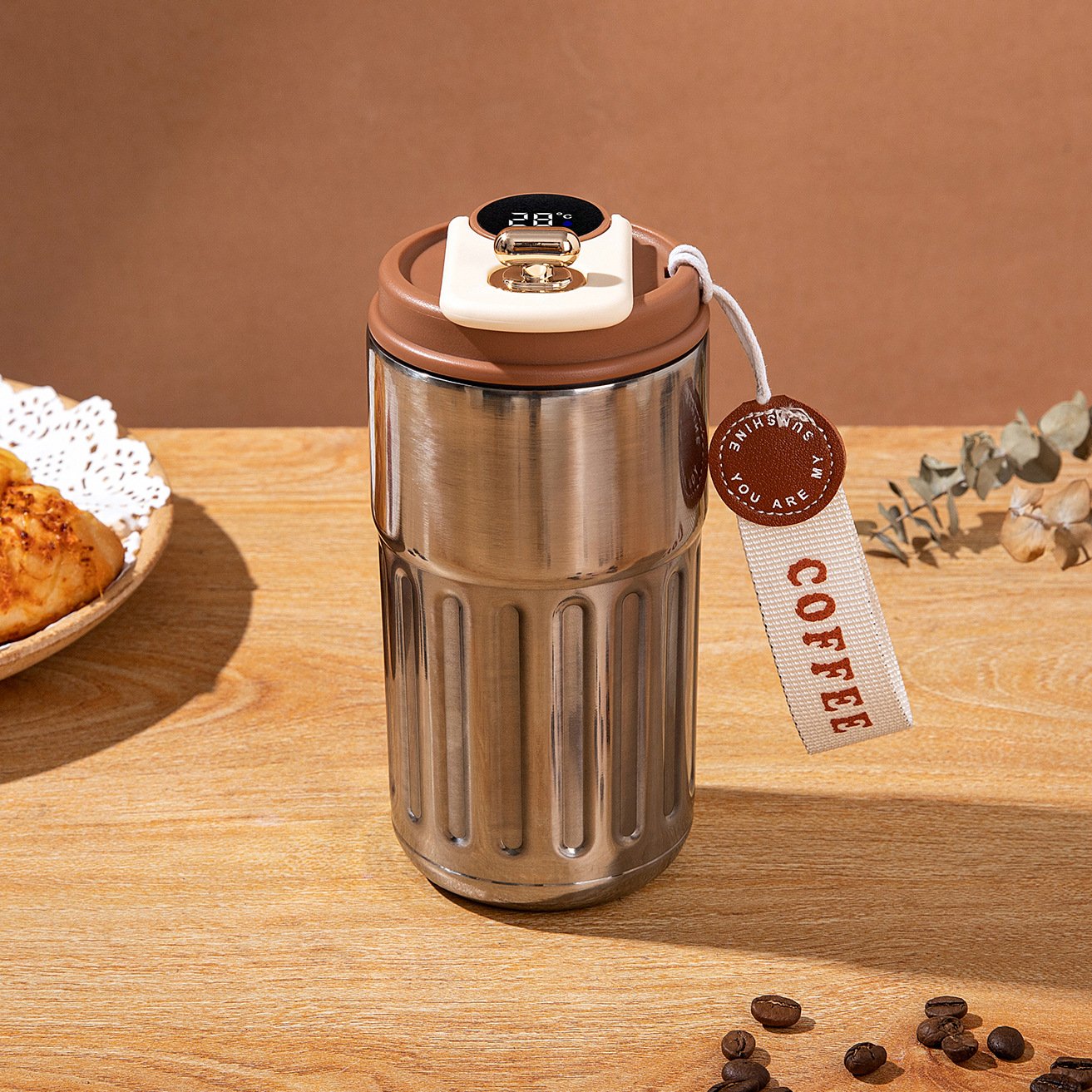 450ML Smart Temperature Display Stainless Steel Coffee Cup Double Wall Office Vacuum Coffee Mug With Lid