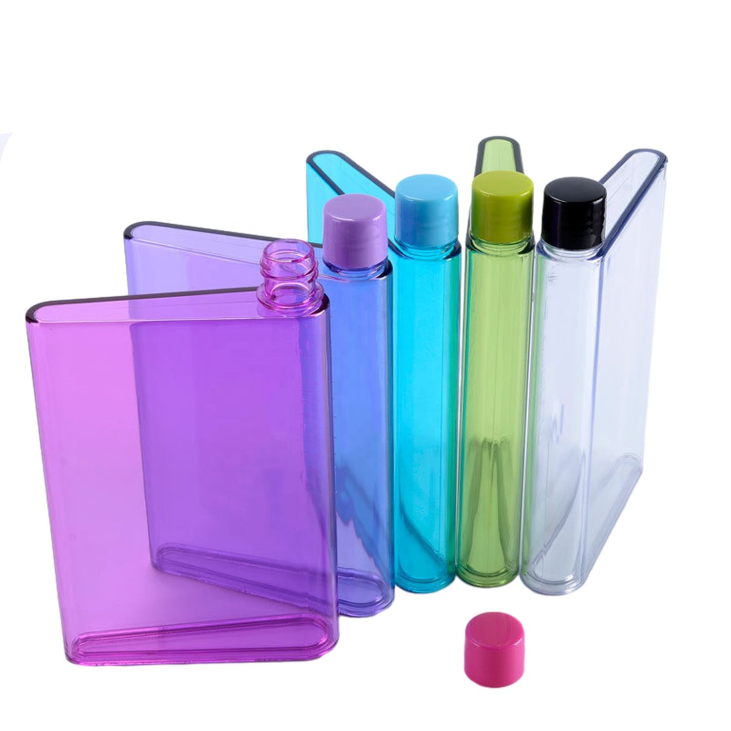 A6 Square Flat Plastic Notebook Water Bottle 350ML Plastic Clear Water Bottle