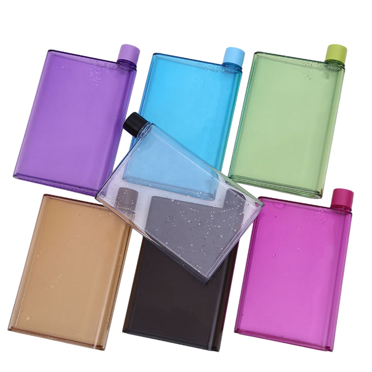A6 Square Flat Plastic Notebook Water Bottle 350ML Plastic Clear Water Bottle