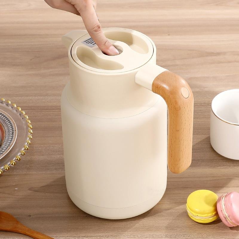 wholesale hot selling Stainless Steel Coffee Pot Insulation Thermal Wooden Vacuum Thermal Flask double wall insulation thermos