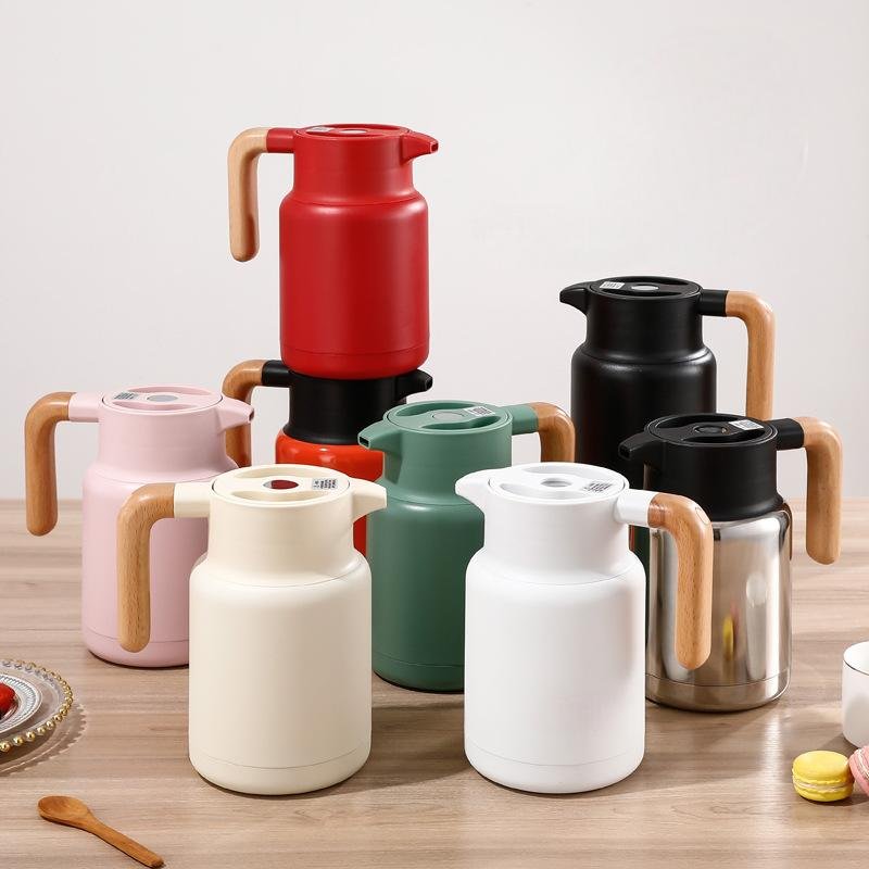 wholesale hot selling Stainless Steel Coffee Pot Insulation Thermal Wooden Vacuum Thermal Flask double wall insulation thermos