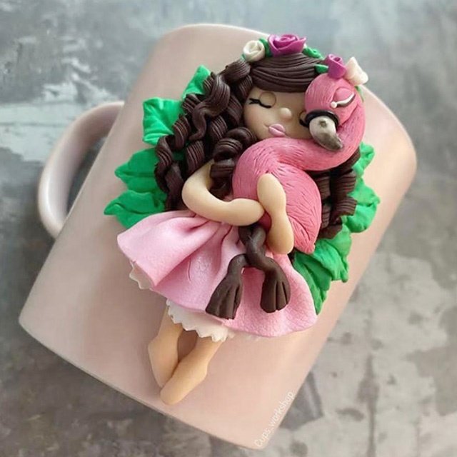 3D polymer clay mugs girl unique ceramic tea and coffee cup gift