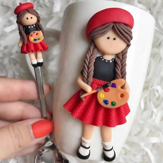 3D polymer clay mugs girl unique ceramic tea and coffee cup gift