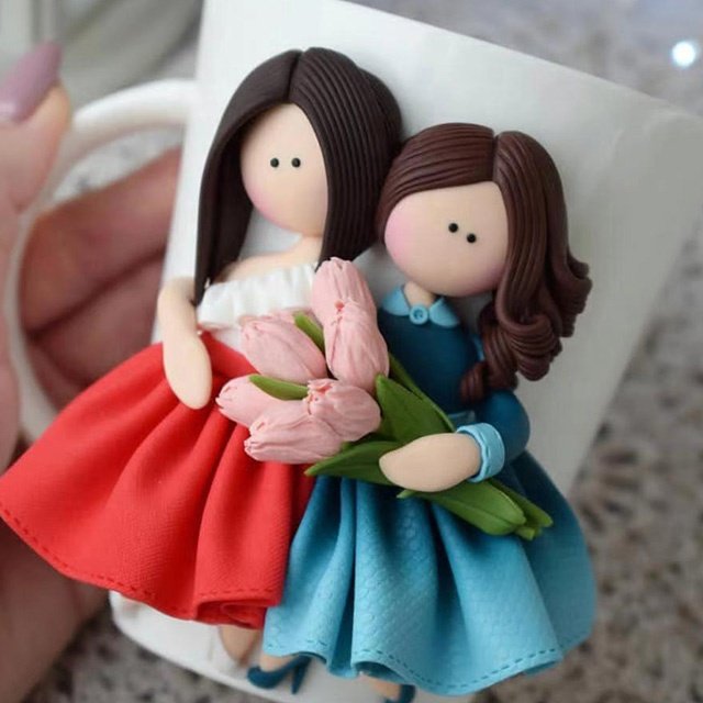 3D polymer clay mugs girl unique ceramic tea and coffee cup gift