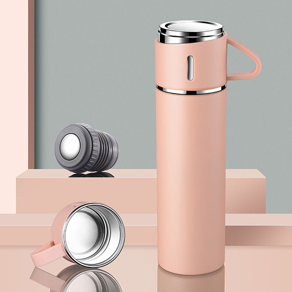 3 in 1 Double Wall Insulated Vacuum Cup Flask Thermos Water Bottle Gift Box Set