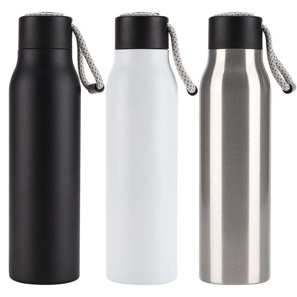 600ml/20oz Insulated Thermos Stainless Steel Metal Vacuum Flask, Easy to Carry Out Gym Fitness Double Walled Water Bottles