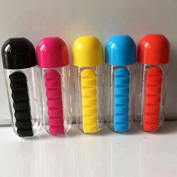 600ml Water Bottle with Pill Box and Vitamin Organizer