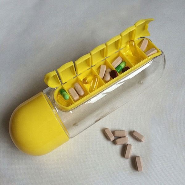 600ml Water Bottle with Pill Box and Vitamin Organizer