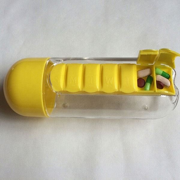 600ml Water Bottle with Pill Box and Vitamin Organizer