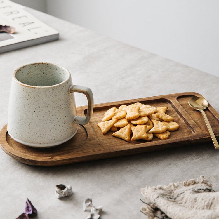 Vintage Style Reactive Glaze Fancy Gift Item Tea Cup Sets Cheap Stoneware Coffee mug Ceramic Cup With Wood Tray