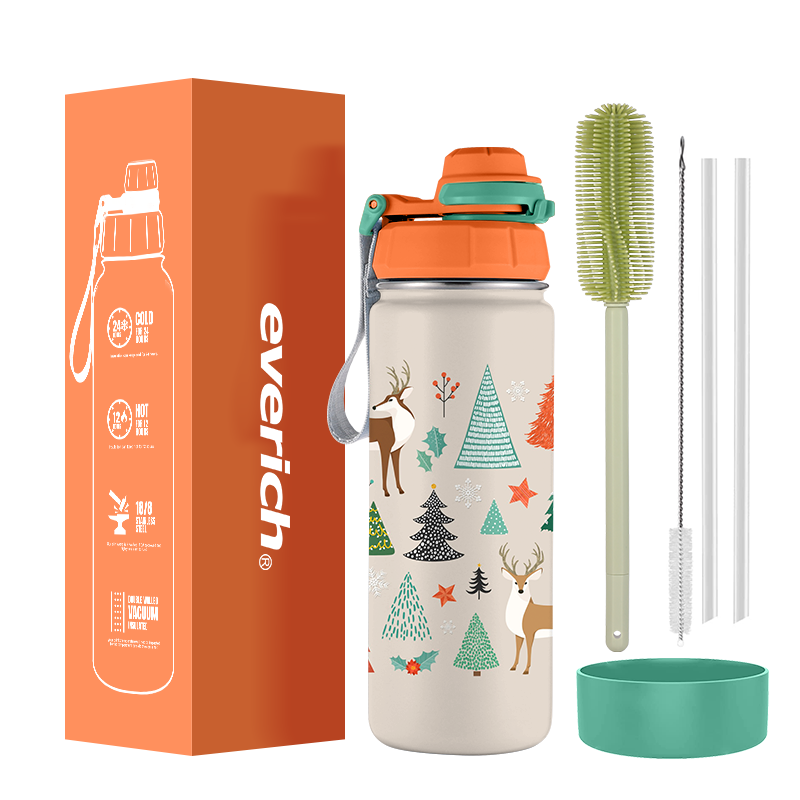 Christmas Gift Stainless Steel Insulated Vacuum Flasks Water Bottle Custom Painting and Logo With Gift Box