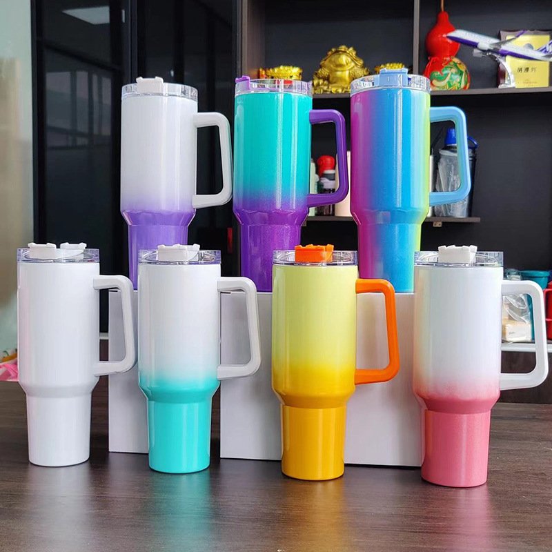 Large-Capacity Double-Layer Stainless Steel Vacuum Insulation 40 Oz Sublimation Rainbow Car Travel Mug