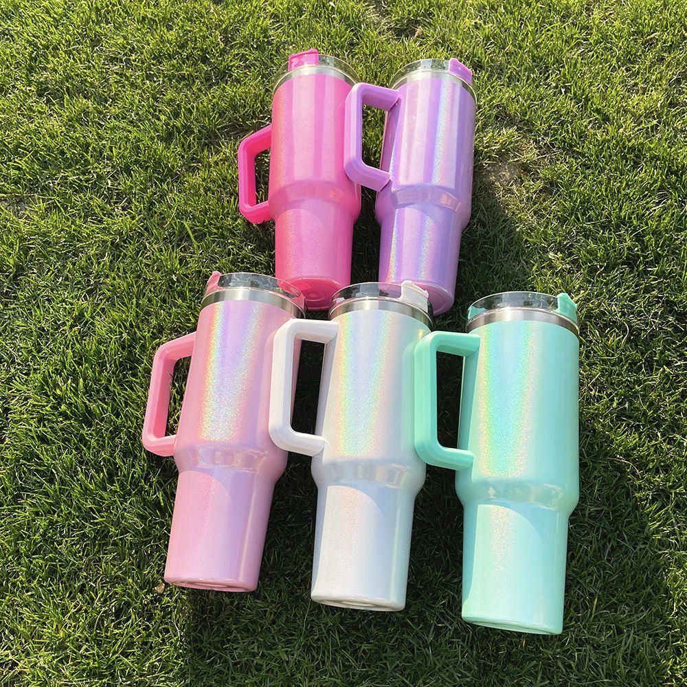 Large-Capacity Double-Layer Stainless Steel Vacuum Insulation 40 Oz Sublimation Rainbow Car Travel Mug