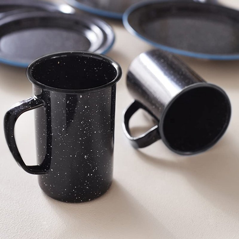 FACTORY PRICE sublimation blank self design black custom logo beer tea gift cup color camping coffee enamel mug with handle