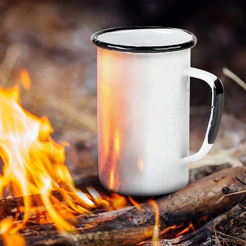FACTORY PRICE sublimation blank self design black custom logo beer tea gift cup color camping coffee enamel mug with handle