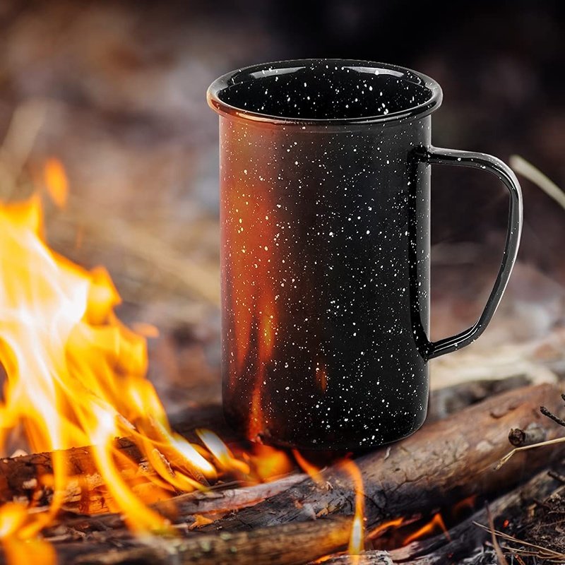 FACTORY PRICE sublimation blank self design black custom logo beer tea gift cup color camping coffee enamel mug with handle
