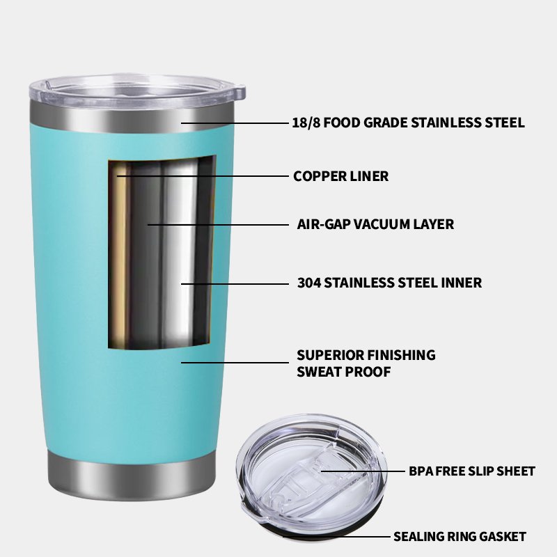 Custom Wholesale 20oz Thermal Reusable Water Coffee Powder Coated Stainless Steel Vacuum Cups Mug Travel Car Tumbler