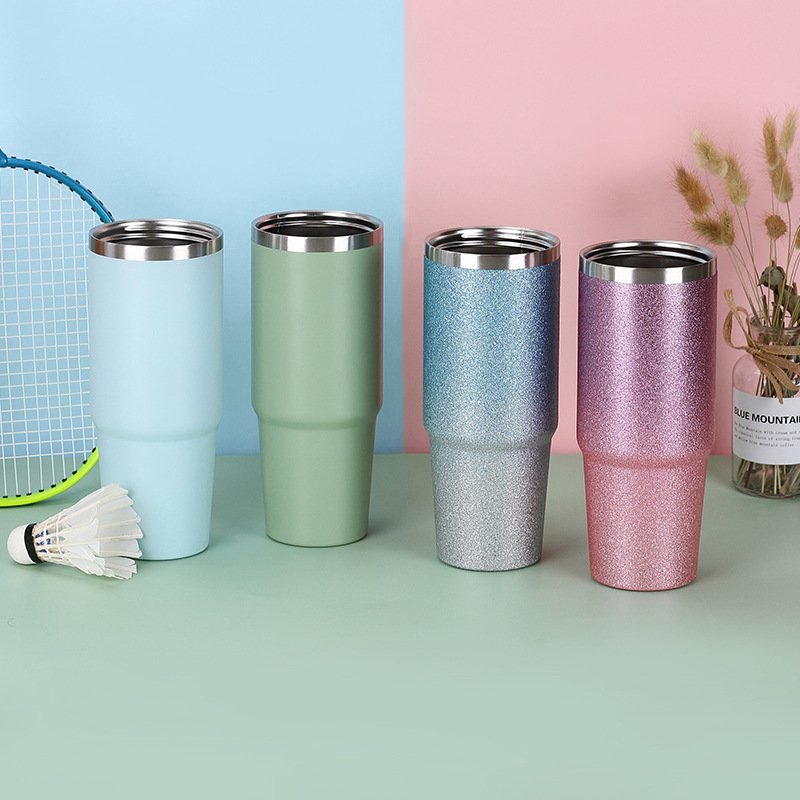 Gradient Flash Coffee Cup 304 Stainless Steel 20 30oz Insulated Travel Mug Glitter Double Walled Straw Tumbler