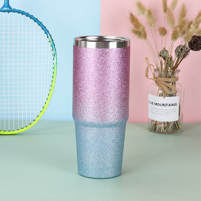 Gradient Flash Coffee Cup 304 Stainless Steel 20 30oz Insulated Travel Mug Glitter Double Walled Straw Tumbler
