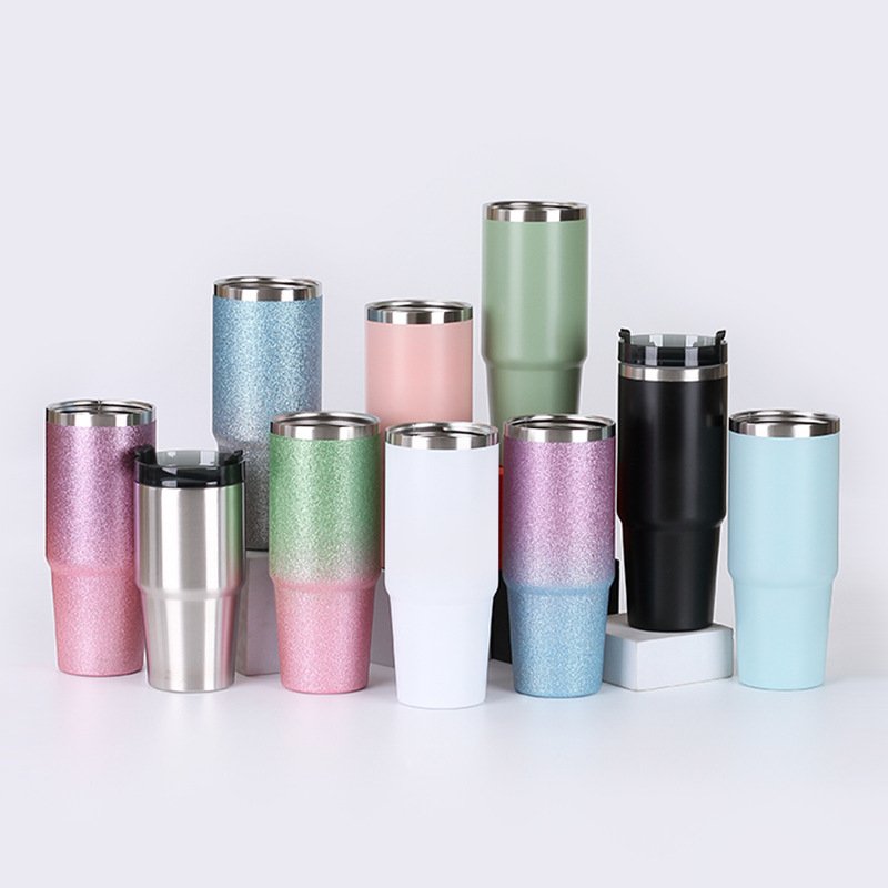 Gradient Flash Coffee Cup 304 Stainless Steel 20 30oz Insulated Travel Mug Glitter Double Walled Straw Tumbler