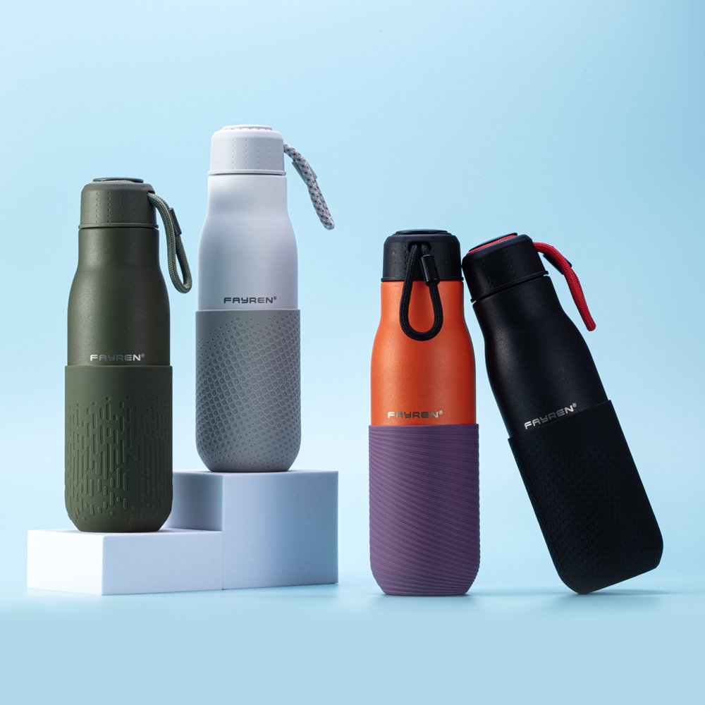 FAYREN ECO Friendly Double Wall Stainless Steel Insulated Thermal Vacuum Flask Thermoses With Rope Lid