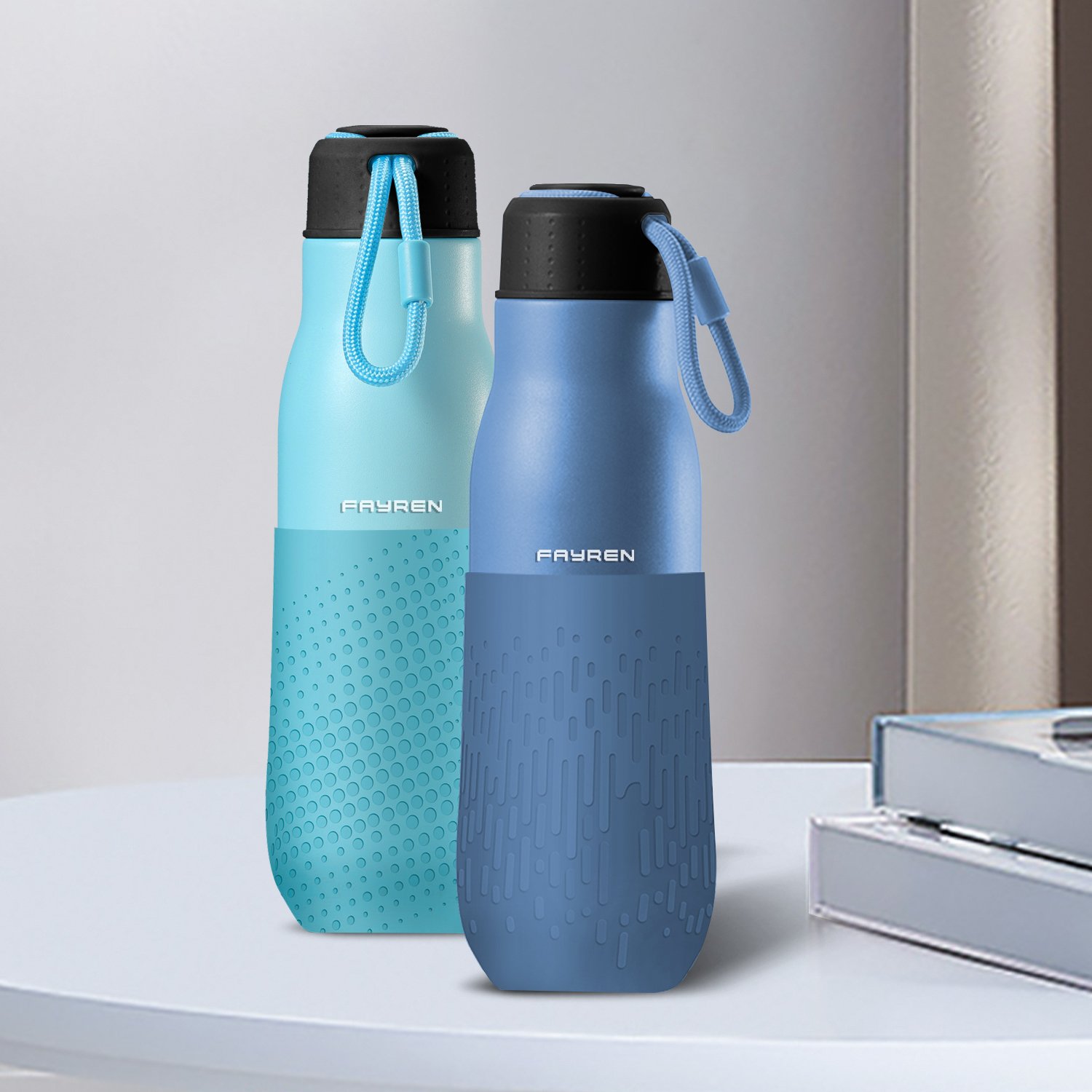 FAYREN ECO Friendly Double Wall Stainless Steel Insulated Thermal Vacuum Flask Thermoses With Rope Lid