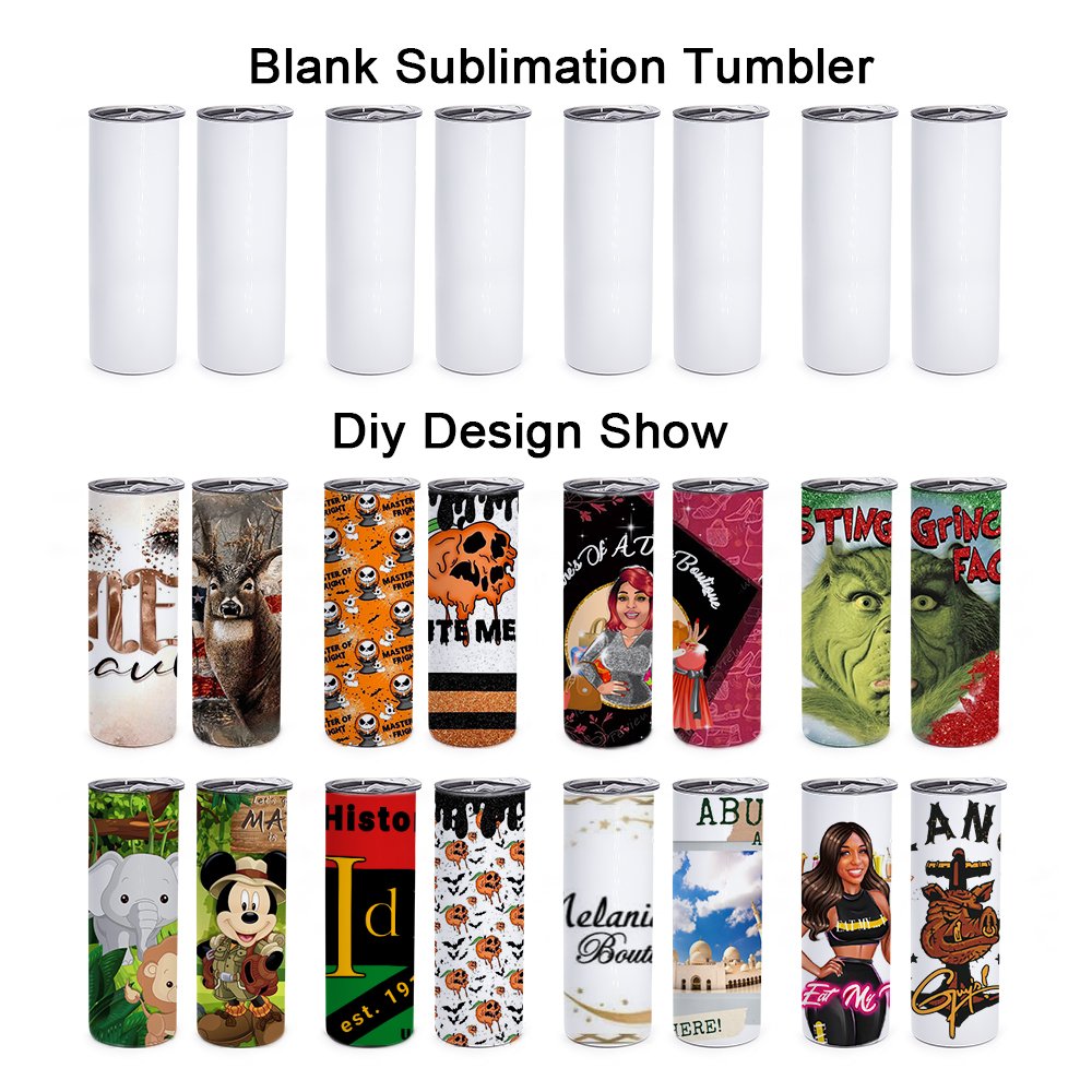 Ready to Ship wholesale 20 oz white blank skinny stainless steel sublimation tumblers straight USA Warehouse