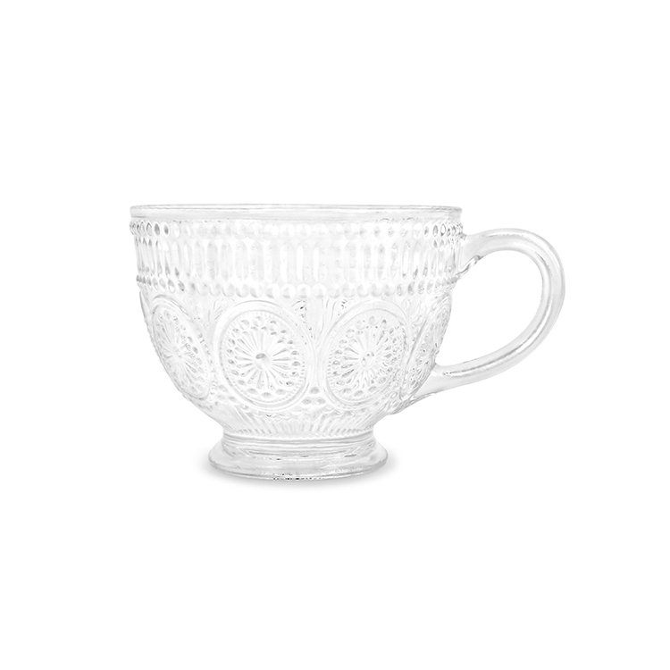 Vintage glass dessert cups embossed glass coffee mugs for hotel cafe