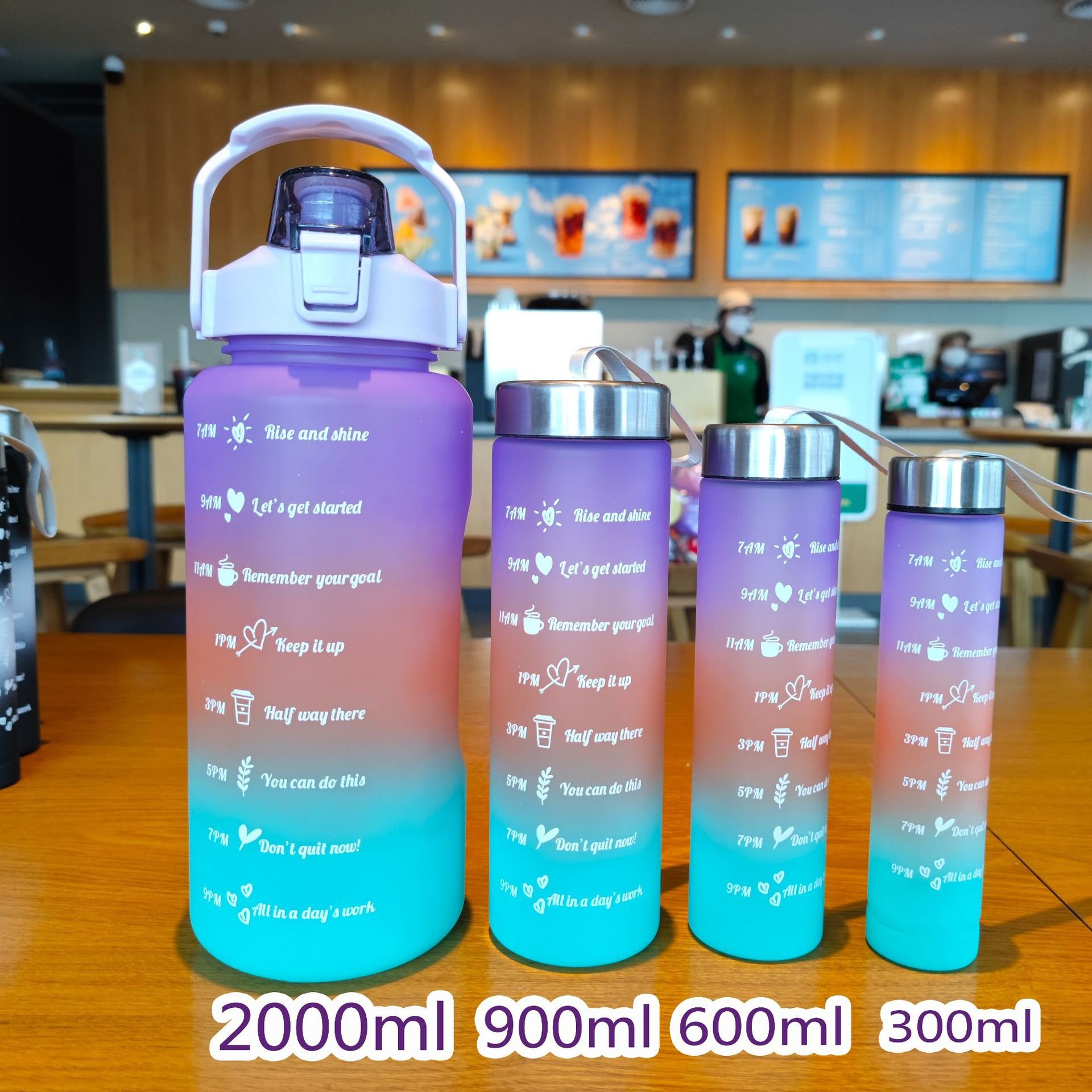 Wholesale gourds 4 In One Kit Gradient Water Bottle Black 4 In 1 gourd Plastic Water Bottle Motivational 4 In 1 Water Bottle Set